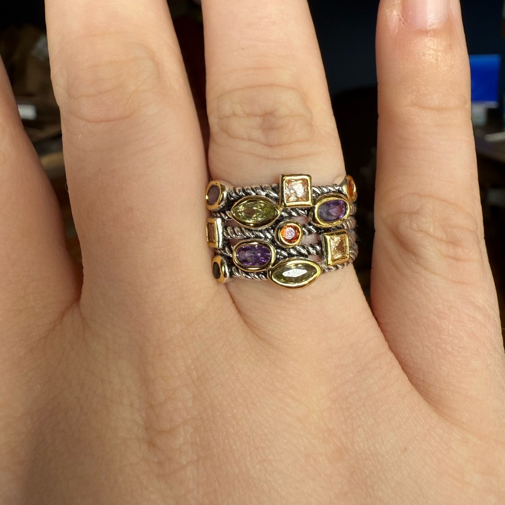 UNY JEWEL Ring Beautiful Multi CZ Twisted Cable Wire Designer